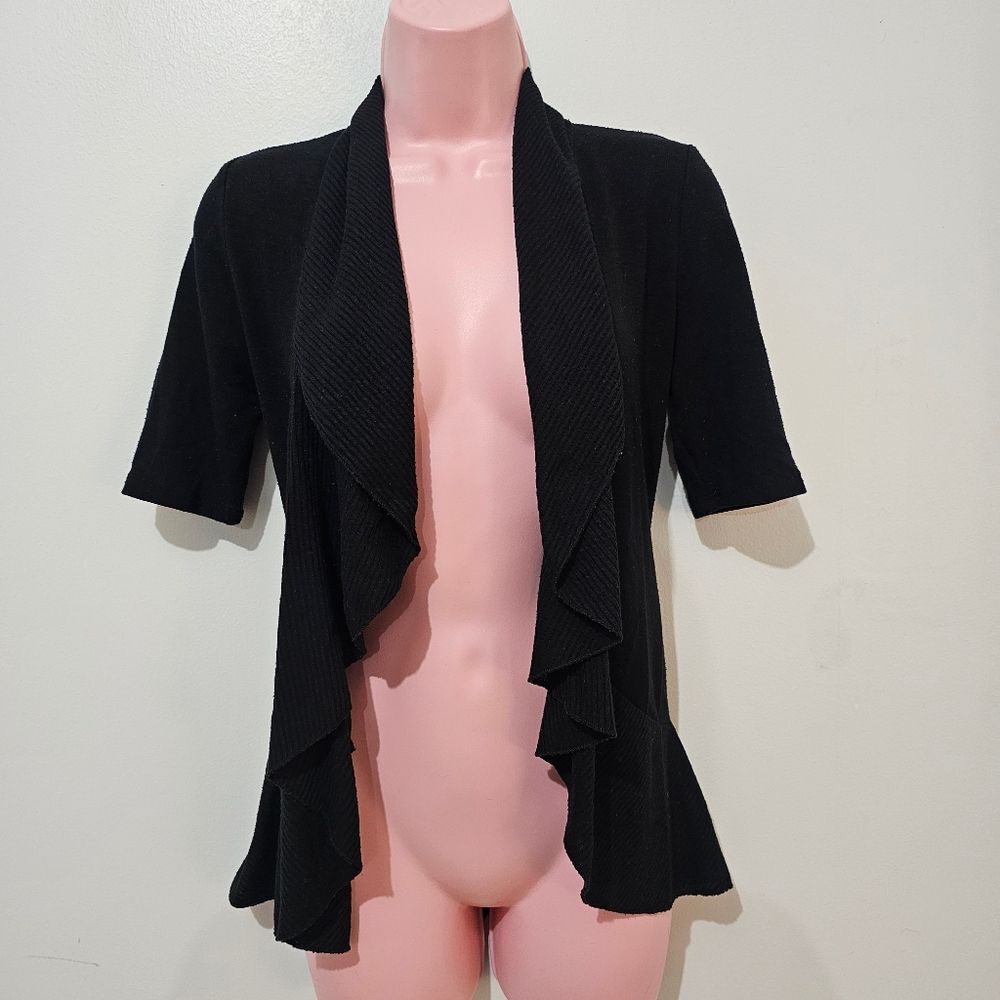Decree - Cardigan Open Front Draped Ruffle Short Sleeve Y2k - Size S - Black